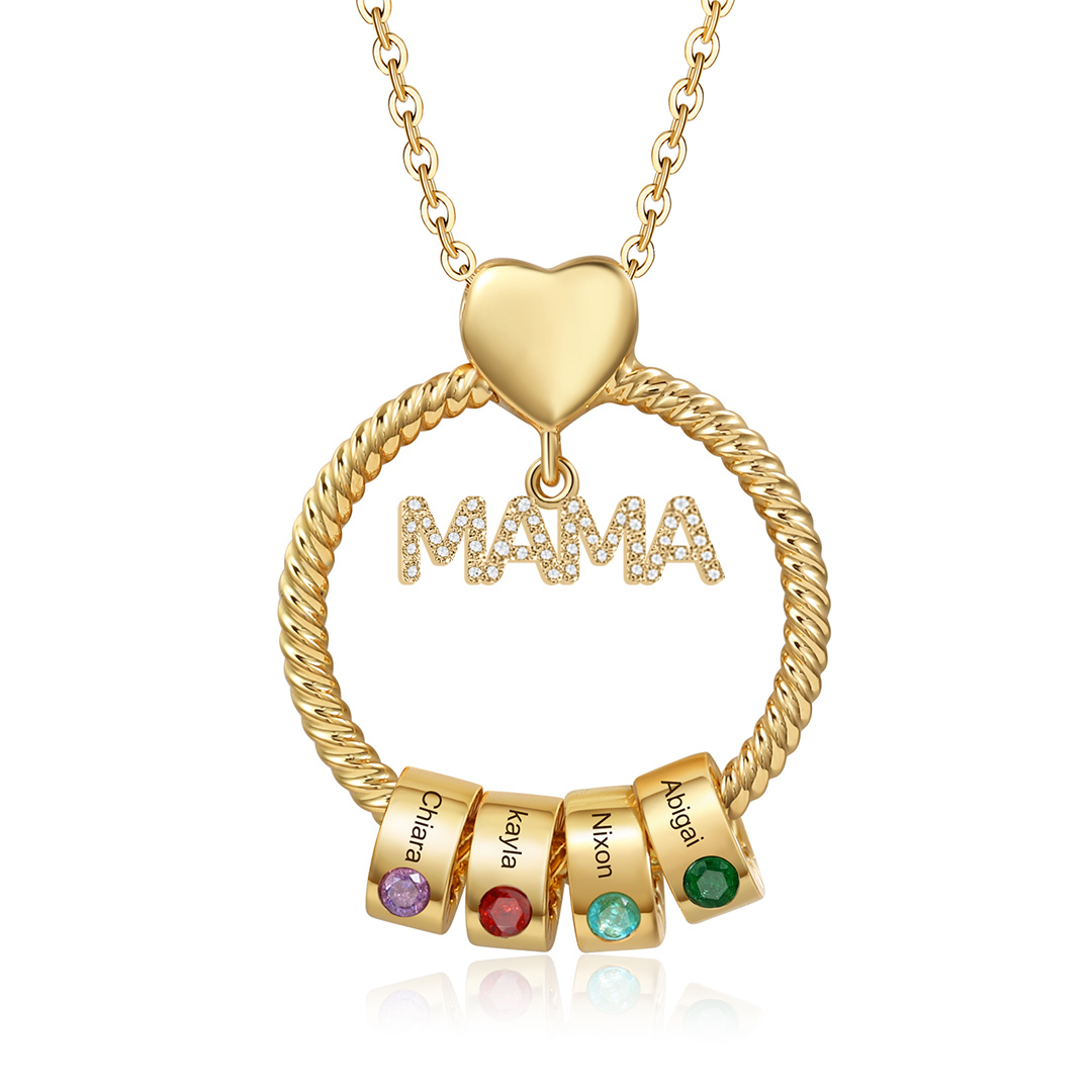 4 Names - Personalised Mama Circle Pendant Necklace Custom Names & Birthstones Necklace Mother's Day Gifts-Jessemade AU