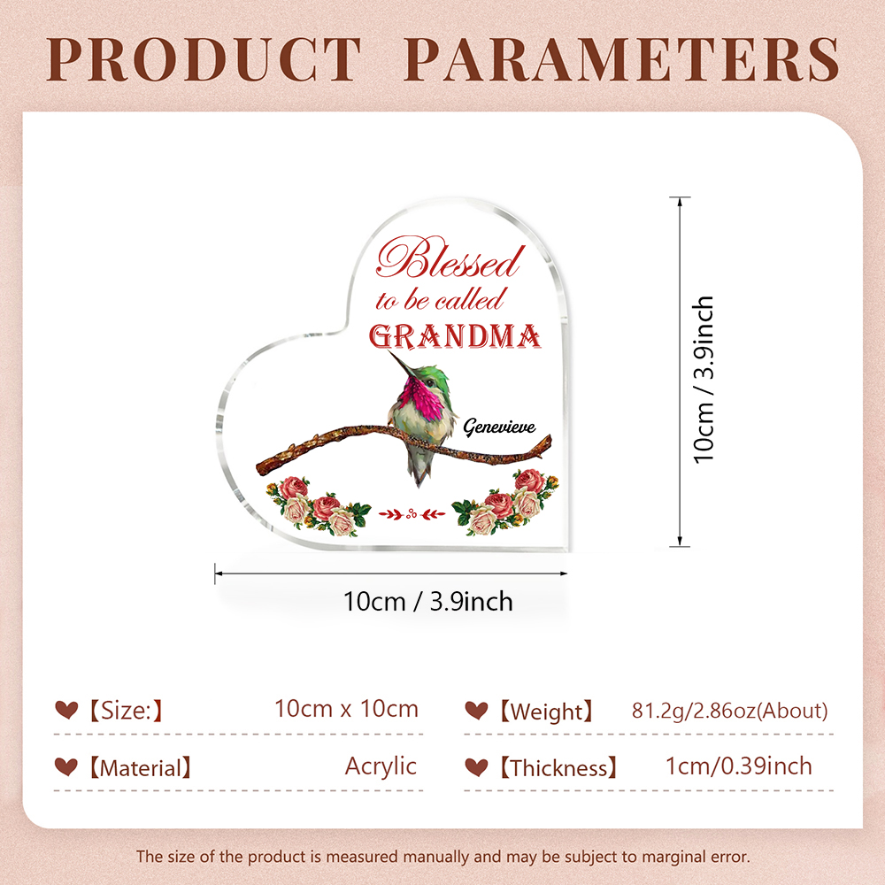 Acrylic Heart Keepsake Custom 2 Names Birds Decor Personalised Gifts for Grandma Mum-Jessemade AU