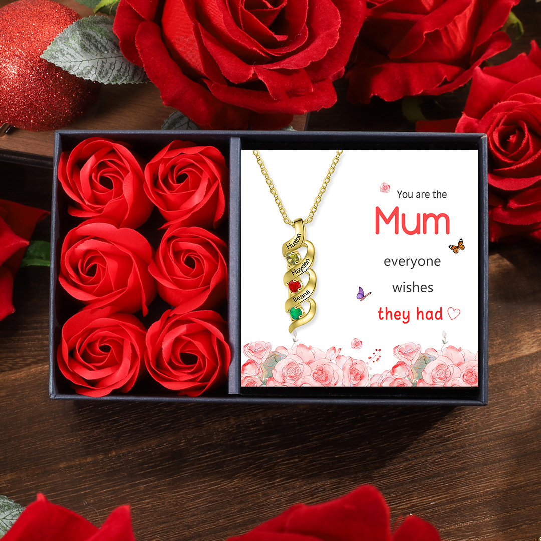 Customised Necklace Cascading Pendant with 3 Birthstones Engraving 3 Names Gifts for Her-Jessemade AU