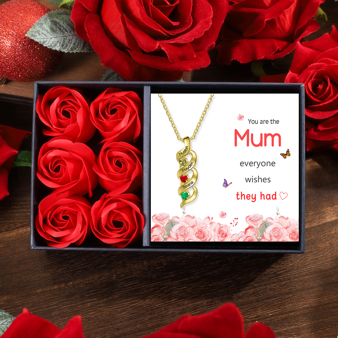 Customised Necklace Cascading Pendant with 3 Birthstones Engraving 3 Names Gifts for Her-Jessemade AU