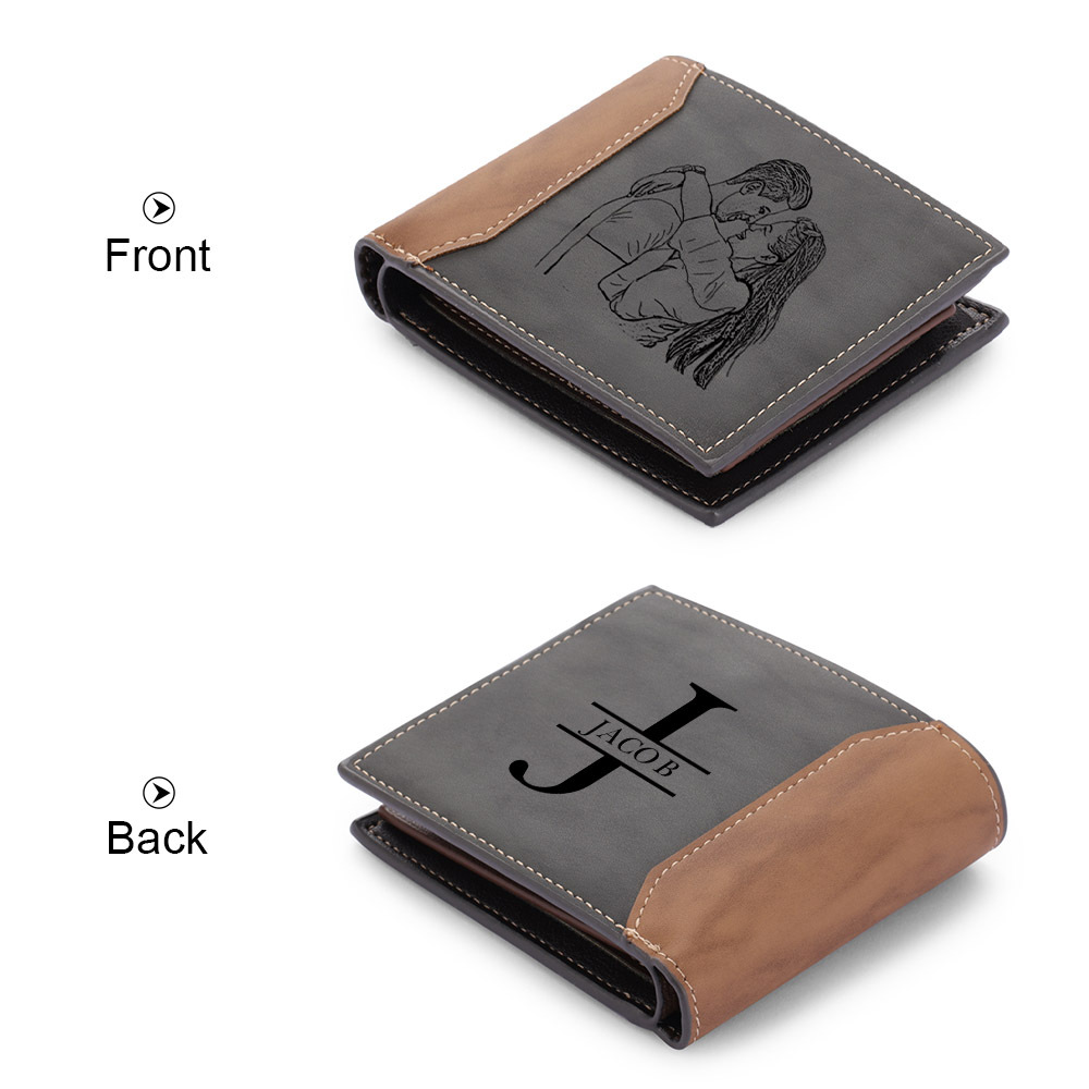 Personalised Monogram Gray Wallet Custom Photo & Name & Letter Wallet Gift for Men