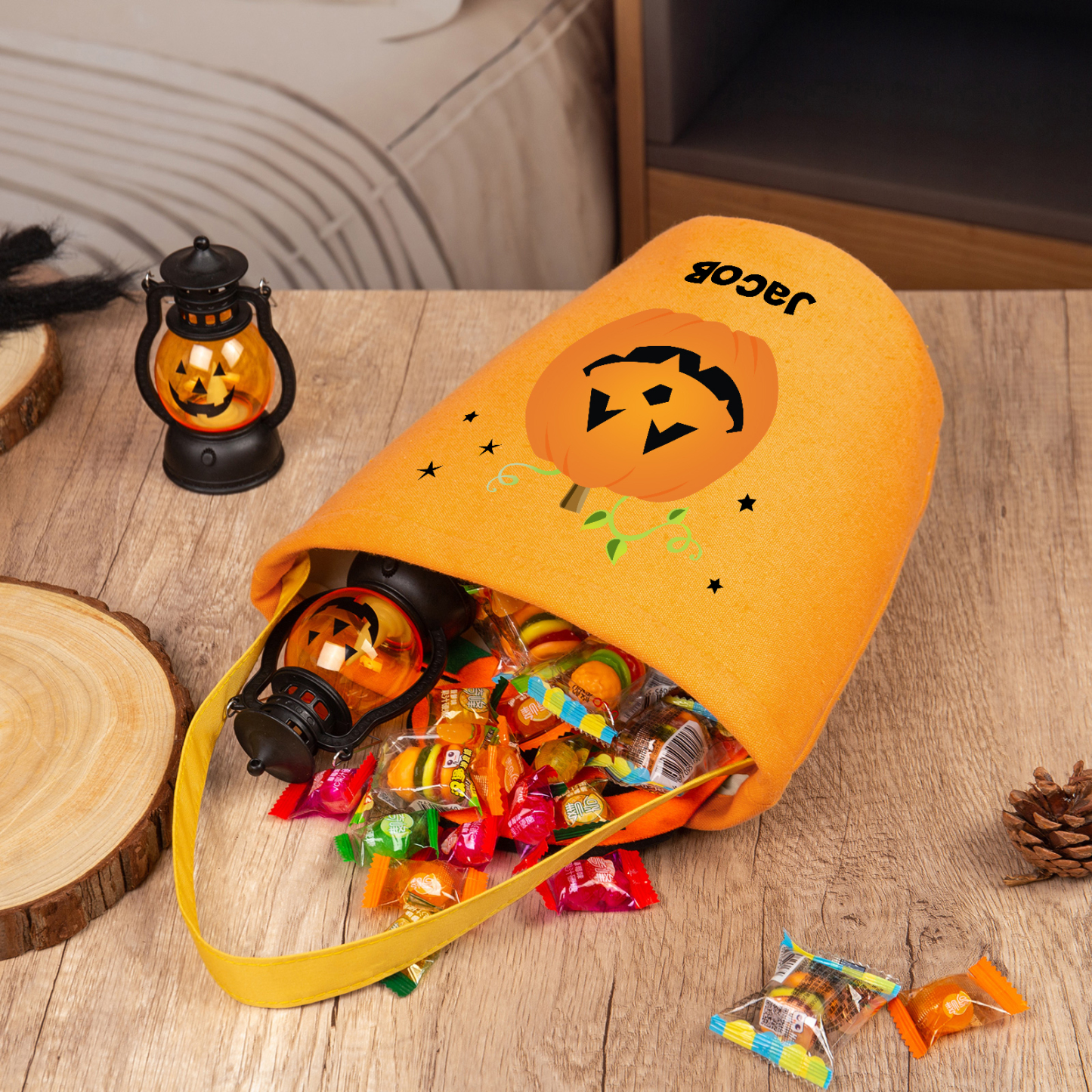 1 Name - Personalised Halloween Tote Bags Bucket Bag Halloween Trick or Treat Candy Bags for Children-Jessemade AU