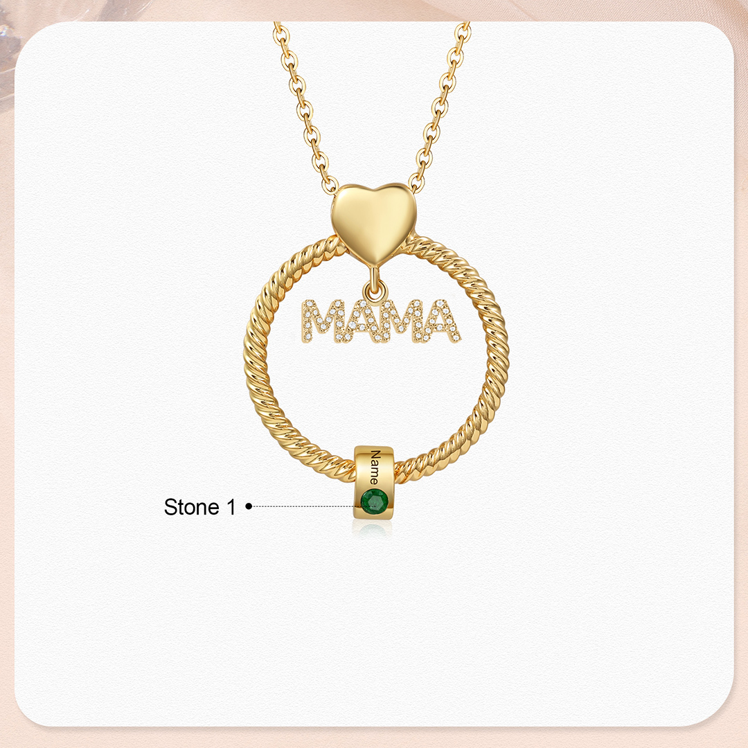 1 Name - Personalised Mama Circle Pendant Necklace Custom Name & Birthstone Necklace Mother's Day Gifts-Jessemade AU