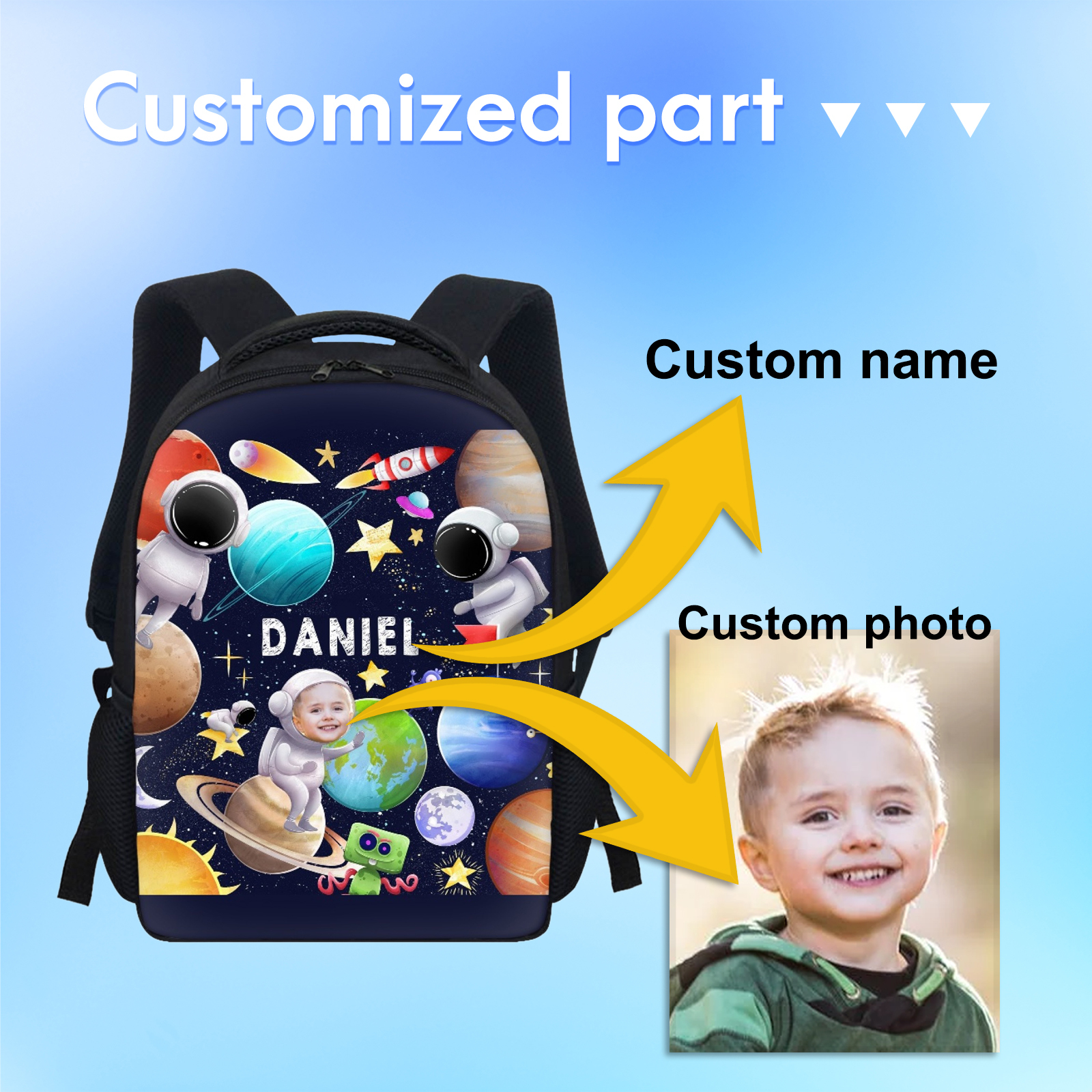 Personalised School Bag Custom Name And Photo Schoolbag Astronaut Backpack for Kids-Jessemade AU