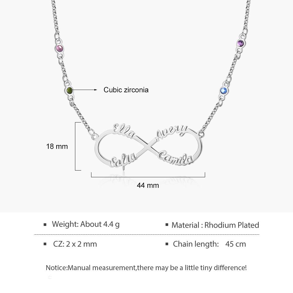 Personalised Infinity Necklace With Birthstone Custom 4 Names Necklace Gift For Her-Jessemade AU