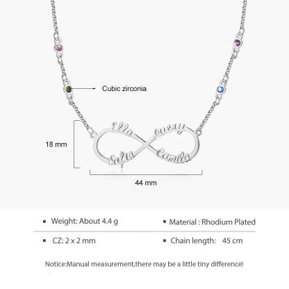 Personalised Infinity Necklace With Birthstone Custom 4 Names Necklace Gift For Her-Jessemade AU
