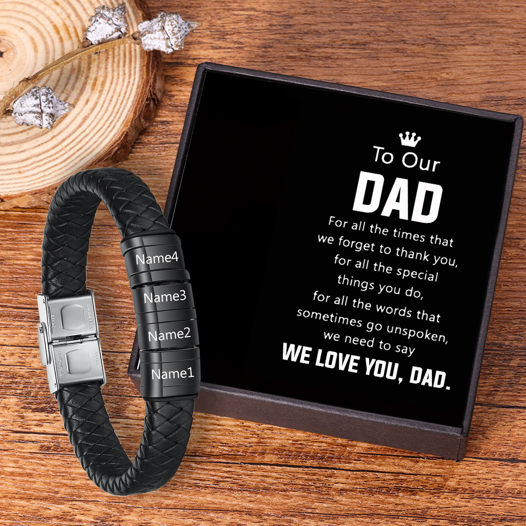 Men Leather Bracelet with 5 Beads Custom Bracelet For Dad-Jessemade AU