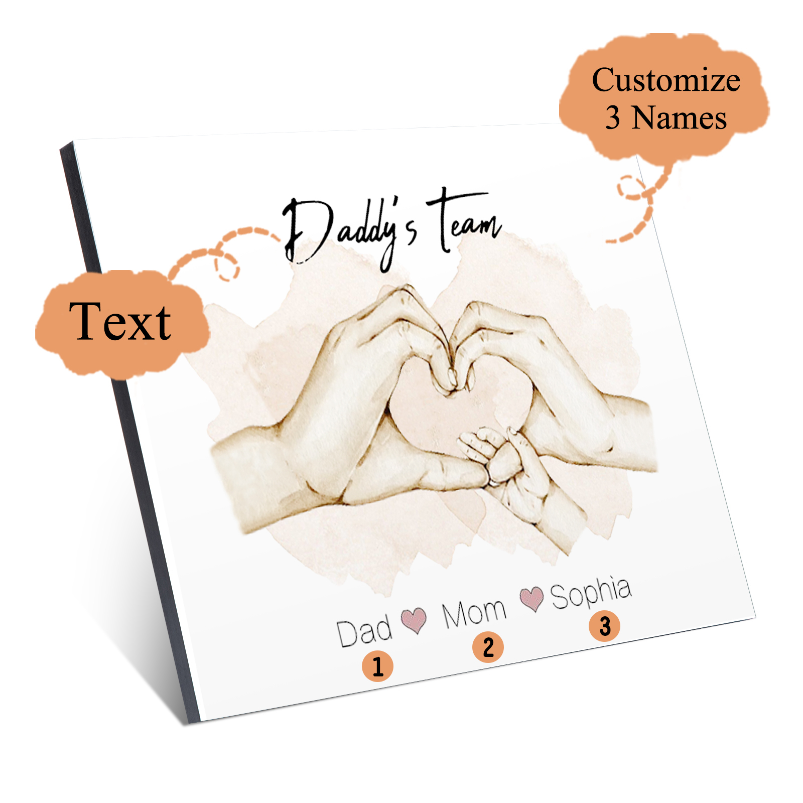 Personalised Heart Holding Hands Picture Board Custom 3 Names Family Keepsake Wood Signs Photo Frame-Jessemade AU