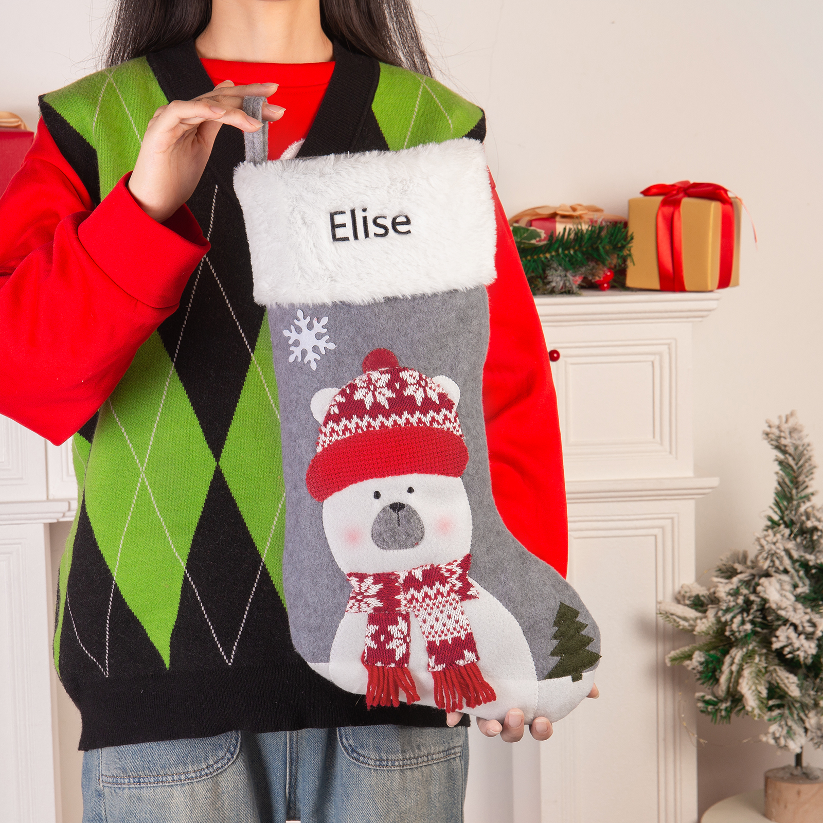 Customised 1 Name Christmas Stockings Ornaments Personalised Christmas Gray Gifts for Family Friends-Jessemade AU