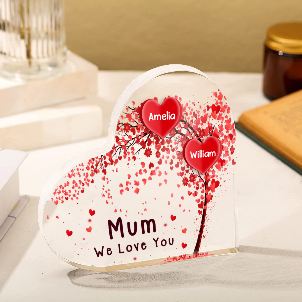 2 Names - Personalised Acrylic Heart Keepsake Custom Text Red Tree Ornaments Gifts for Grandma/Mother-Jessemade AU