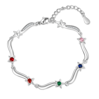 Personalised Star Bracelet With 5 Birthstones Custom Names Bracelet Gift For Women-Jessemade AU
