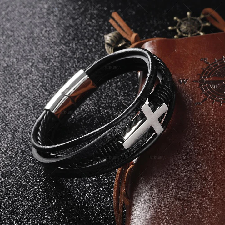 To My Son, Inspirational Leather Bracelet Bangle with Message Card Gifts For Him