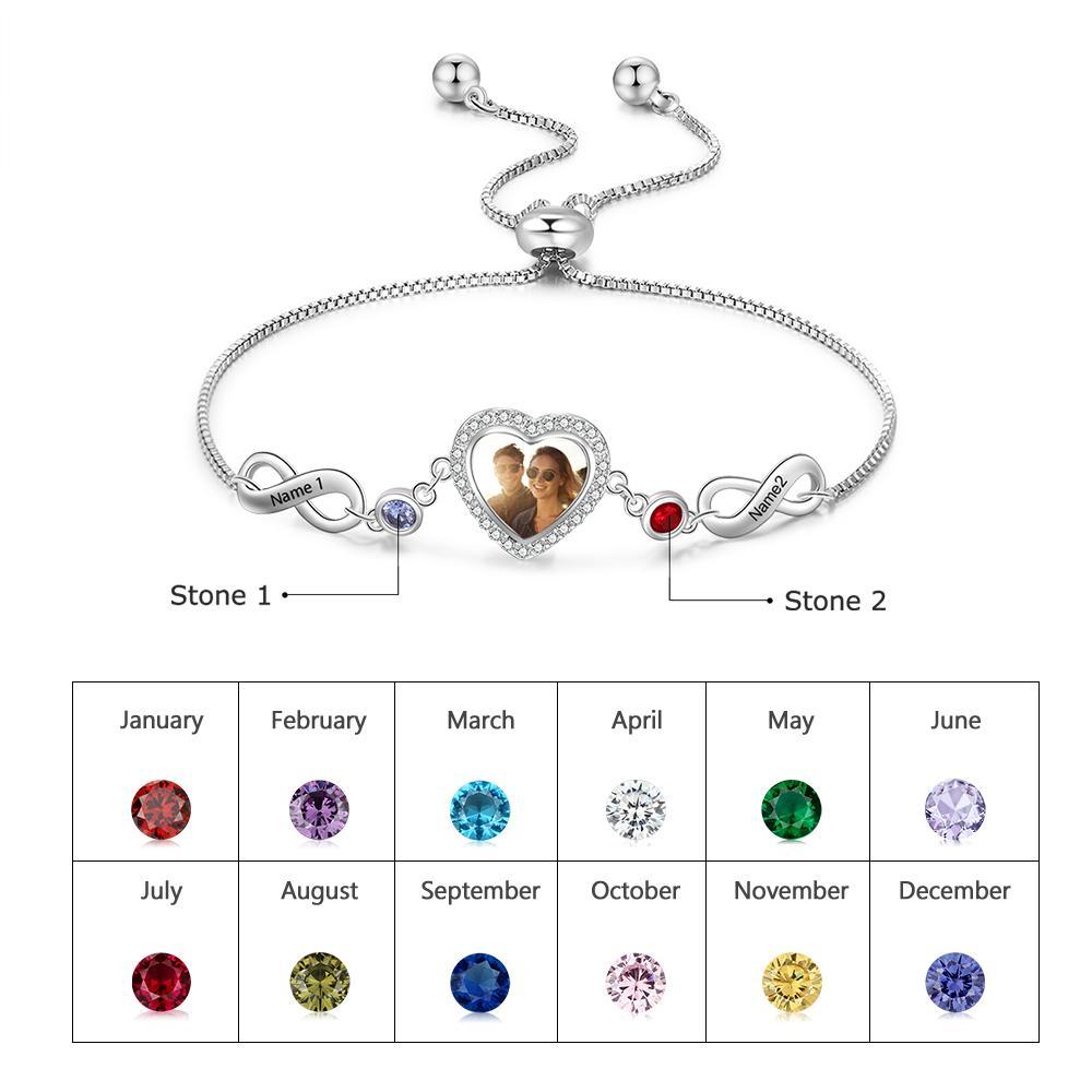 Personalised Heart Photo Bracelet With Birthstones Custom Photo Bracelet Gifts For Her-Jessemade AU