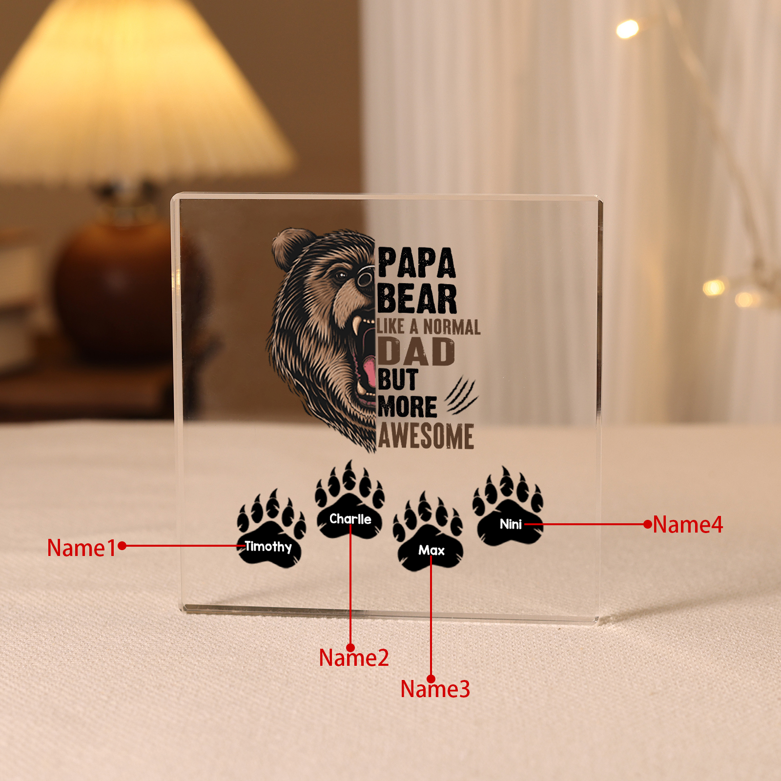 Personalised 4 Names Acrylic Square Keepsake Rectangle Plaque Father's Day Gifts - Papa Bear, Like Normal Dad But More Awesome-Jessemade AU