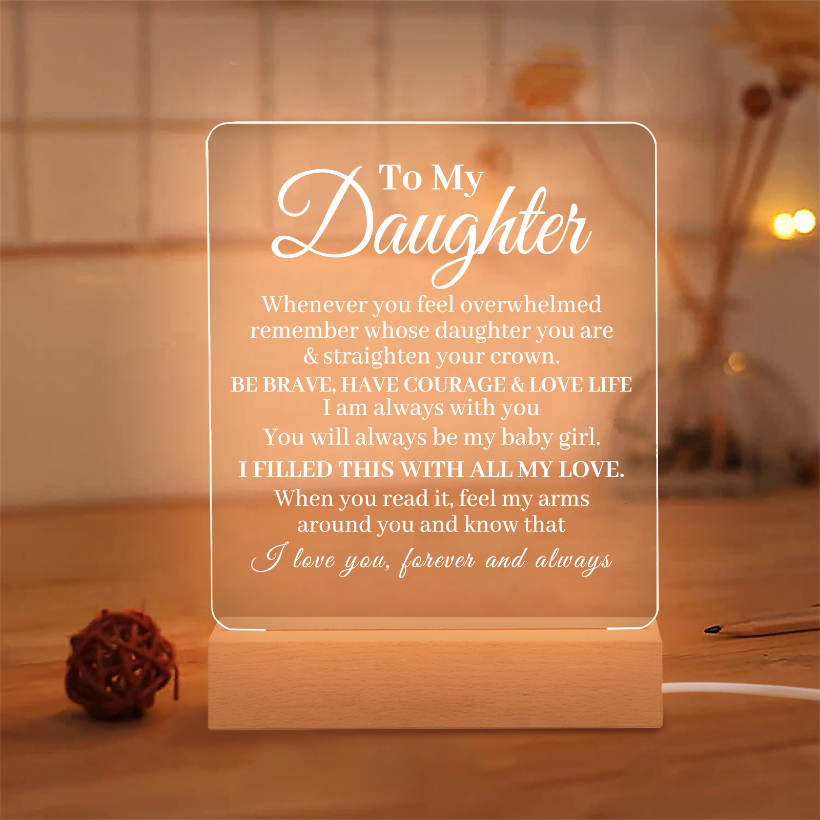 To My Daughter Acrylic Night Light "I Filled This With All My Love" LED Lamp Heartwarming Gifts-Jessemade AU