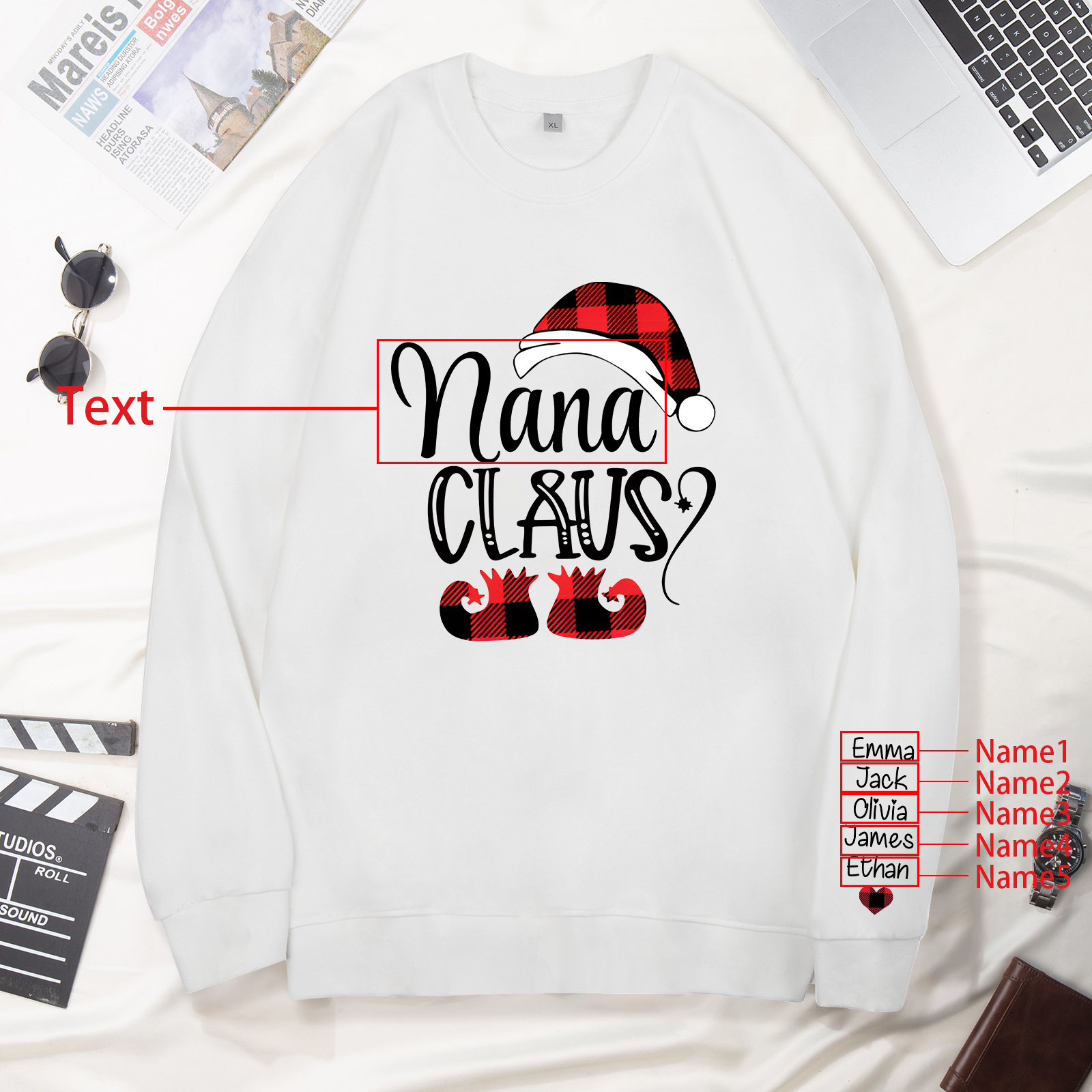 5 Names - Personalised Christmas Sweatshirt Custom Name & Text Sweatshirt Nana Claus Sweatshirt Gift for Family -Jessemade AU