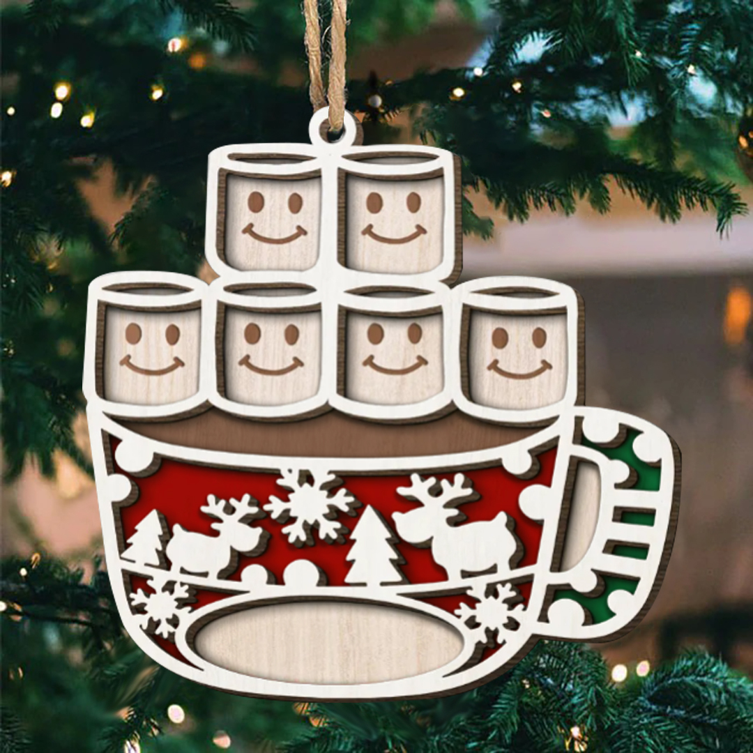 Christmas Family Ornament Custom 1 Name Coffee Cup Layered Wood Christmas Ornament-Jessemade AU
