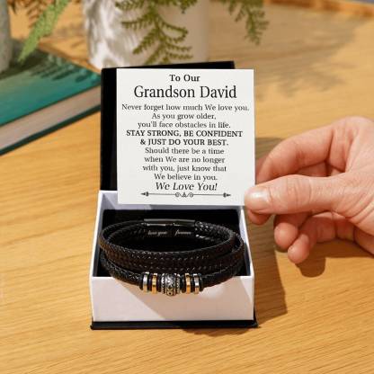 To Our Grandson Bracelet Personalised Text Message Card Braided Leather Bracelet Gift for Son - Never Forget How Much We Love You-Jessemade AU