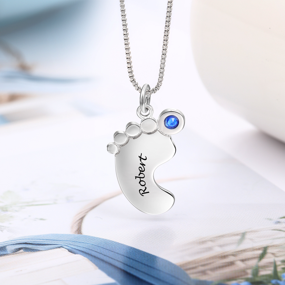 Mother’s Day Gifts Customised Baby Feet Pendant Necklace with Name and Birthstone for Mom-Jessemade AU