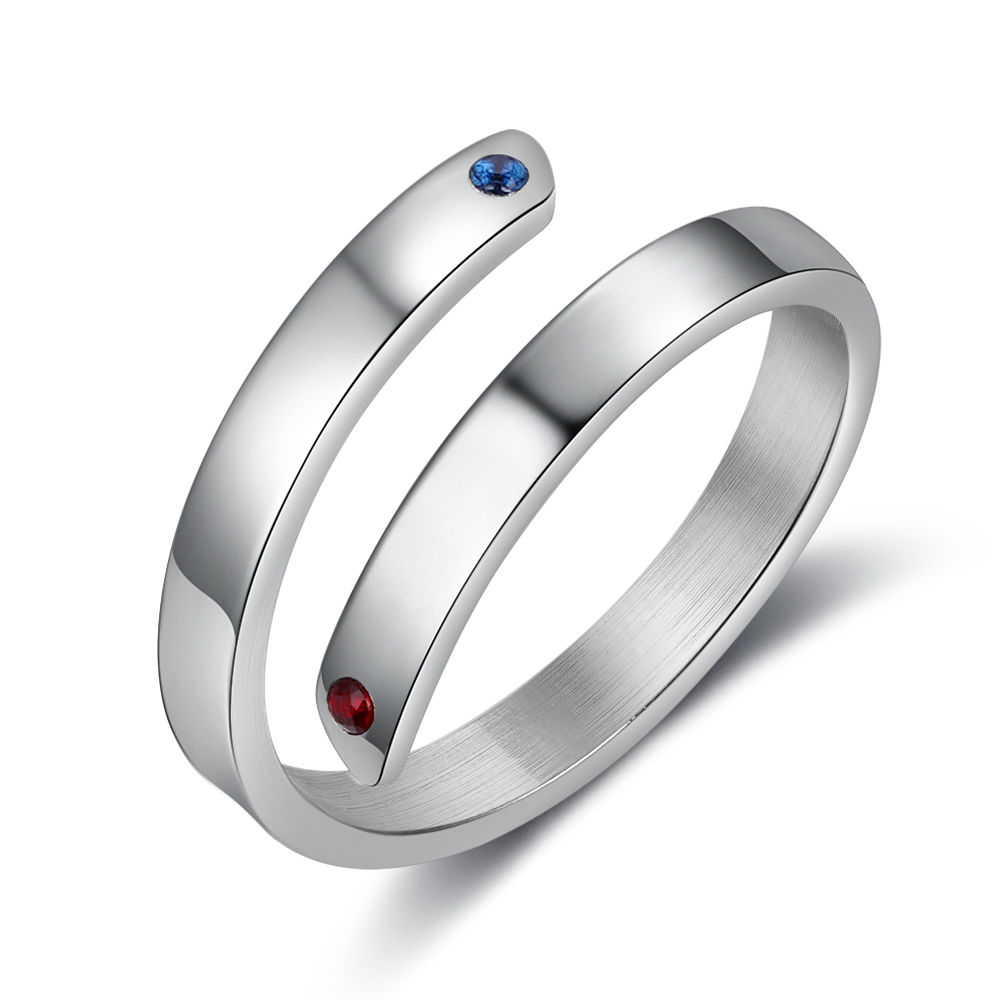 Personalised Mother Ring With 2 Birthstones Engraved Names Ring Gift For Women-Jessemade AU