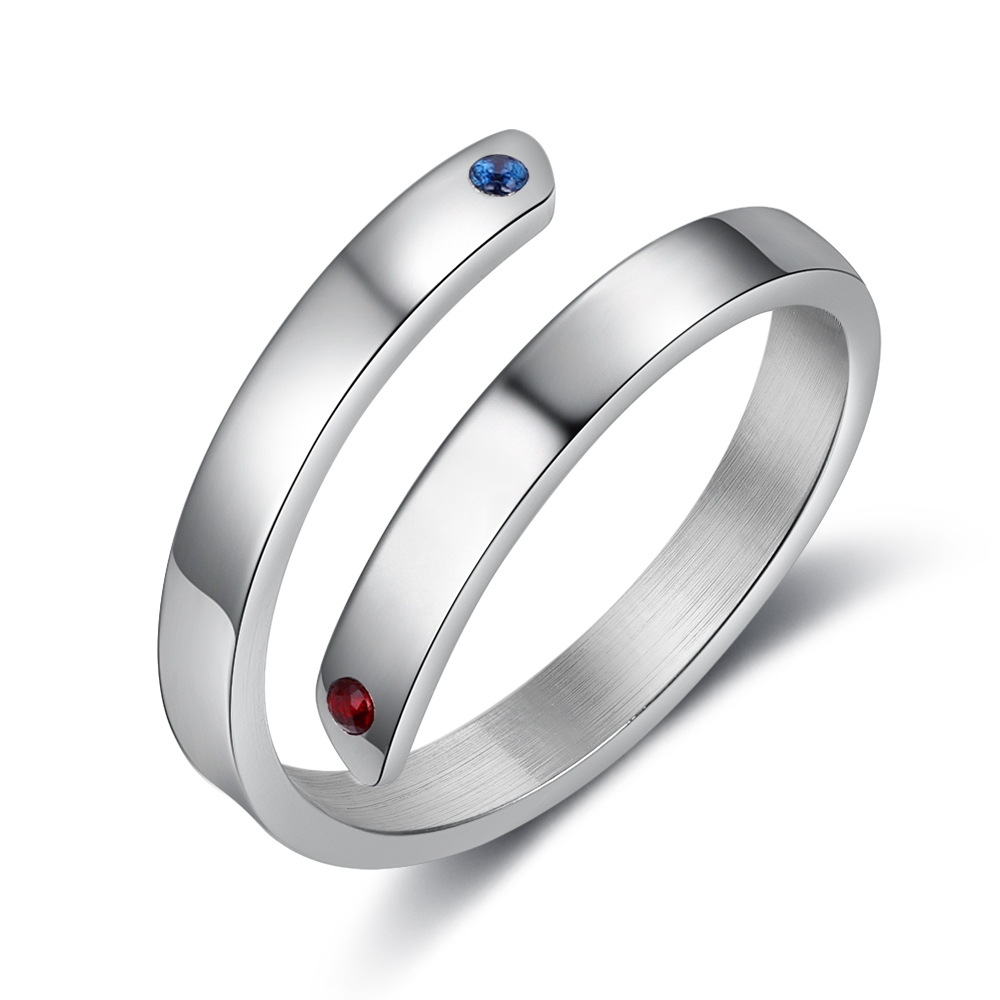 Personalised Mother Ring With 2 Birthstones Engraved Names Ring Gift For Women-Jessemade AU