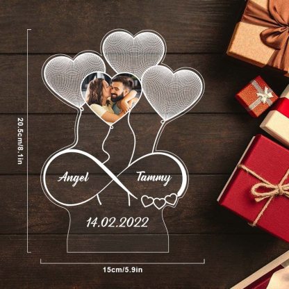 Personalised Heart Balloon Night Light Custom Photo Engraving 2 Names Infinite Love Style Wooden Lamp-Jessemade AU