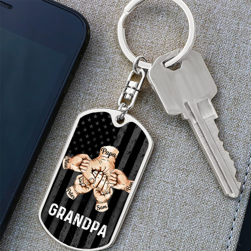 Custom Fist Bump Keychain Engrave 5 Names For Father/Grandpa-Jessemade AU
