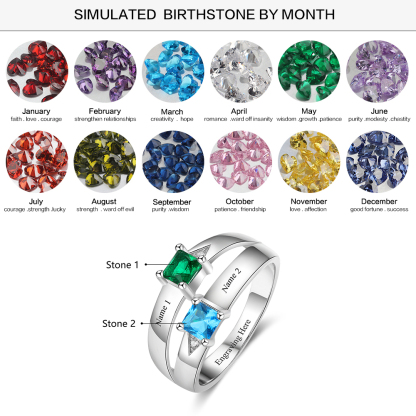 Personalised Ring With 2 Birthstones Engraved Names Ring Gift For Women-Jessemade AU