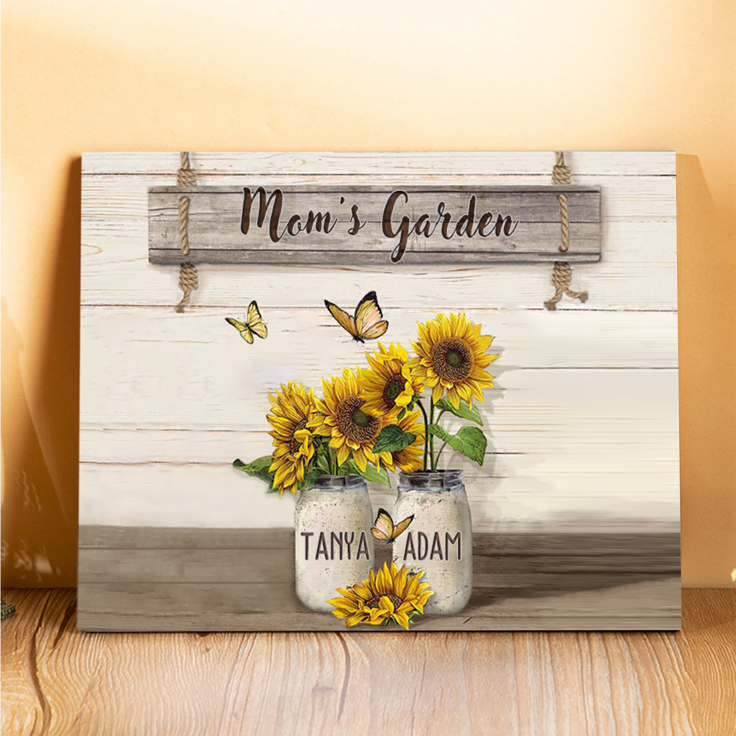2 Names - Personalised Wooden Plaque Sunflowers Customised with Text Home Decoration Gift for Mother/Grandma-Jessemade AU