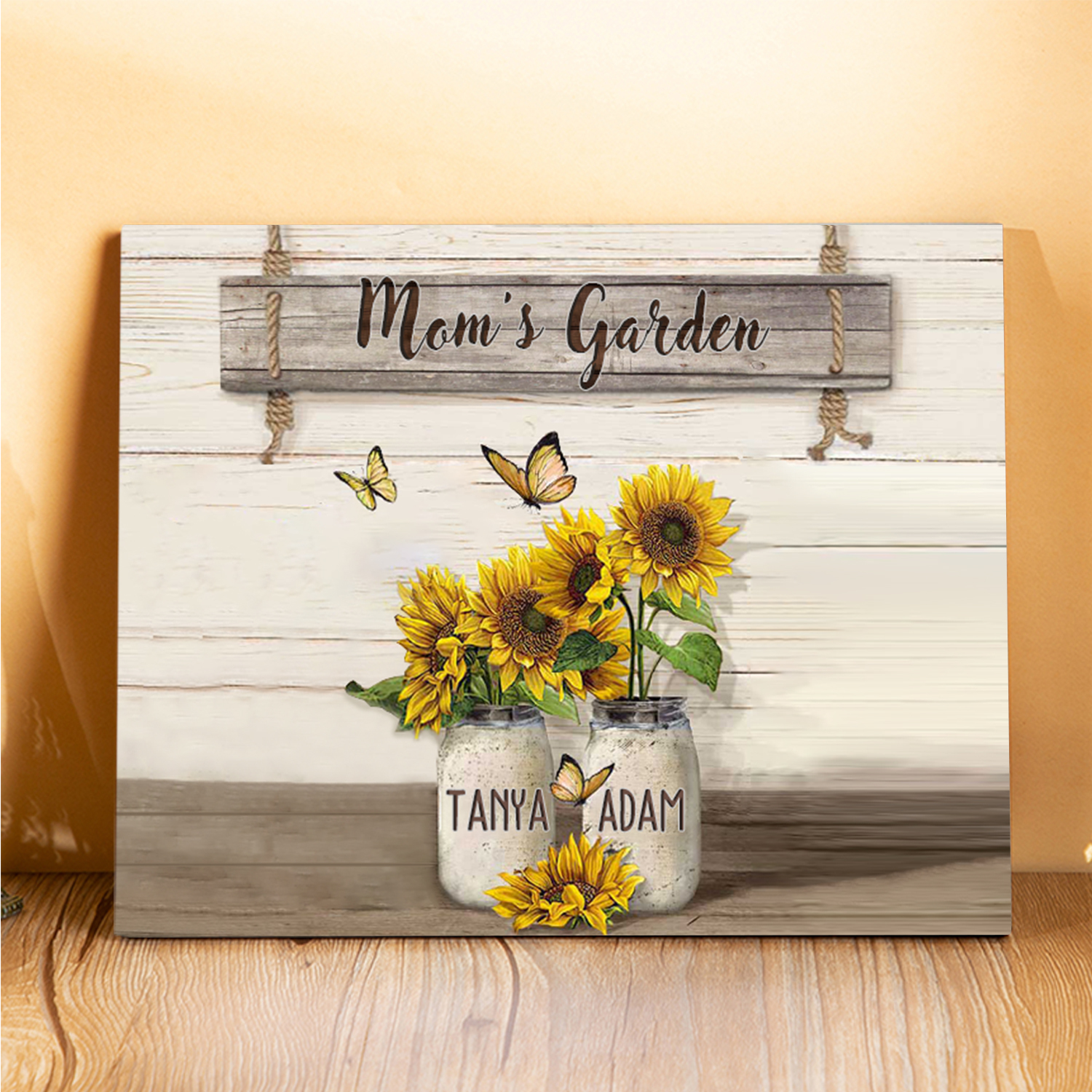 2 Names - Personalised Wooden Plaque Sunflowers Customised with Text Home Decoration Gift for Mother/Grandma-Jessemade AU