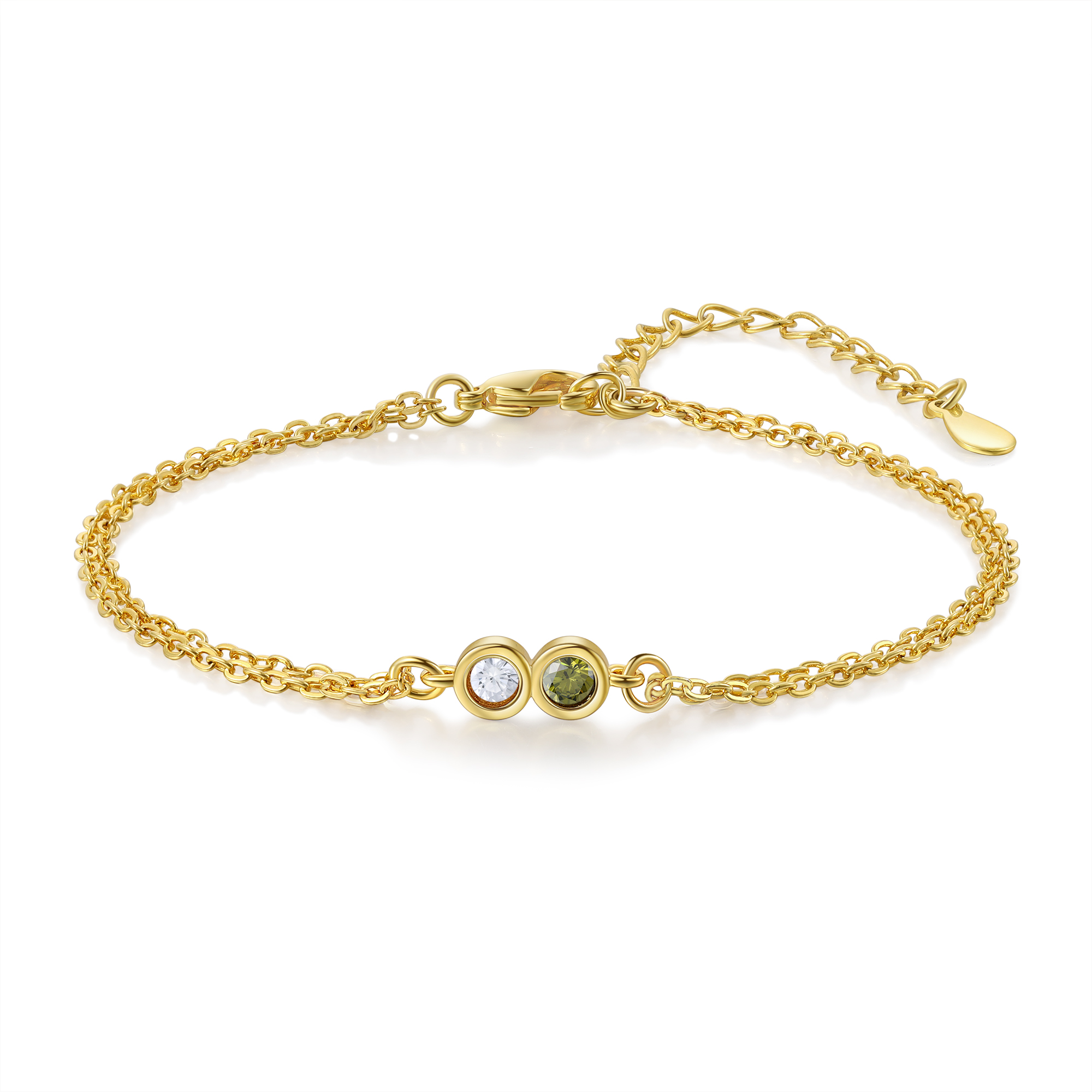 Personalised Bracelet Custom 2 Birthstones Adjustable Bracelet Gifts for Ladies Girls