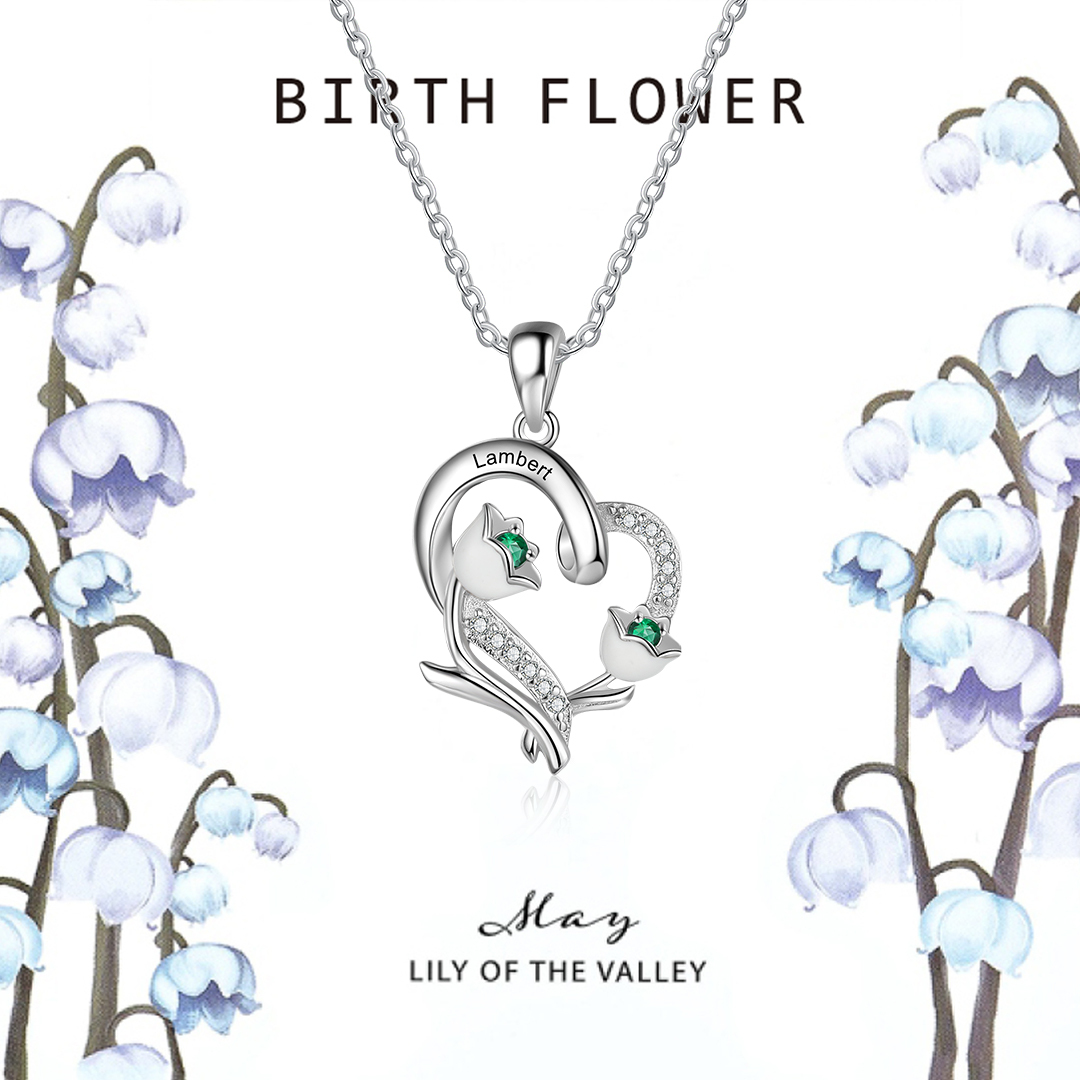Personalised May Birthflower Necklace With Birthstones Custom 1 Name Necklace For Her-Jessemade AU