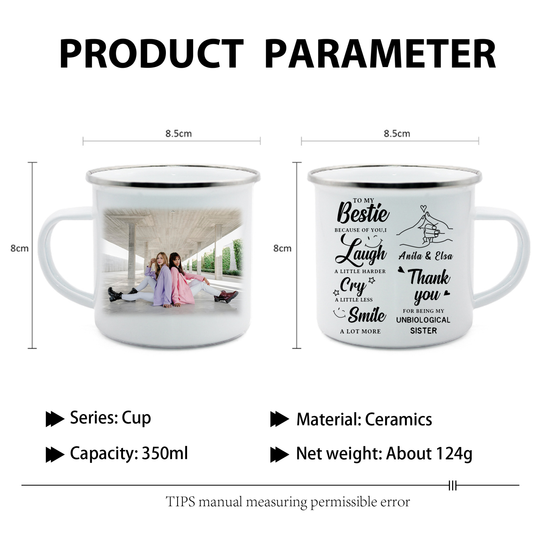 To My Bestie Photo Mugs Customised 2 Names Enamel Cup - Thank You For Being My Unbiological Sister-Jessemade AU