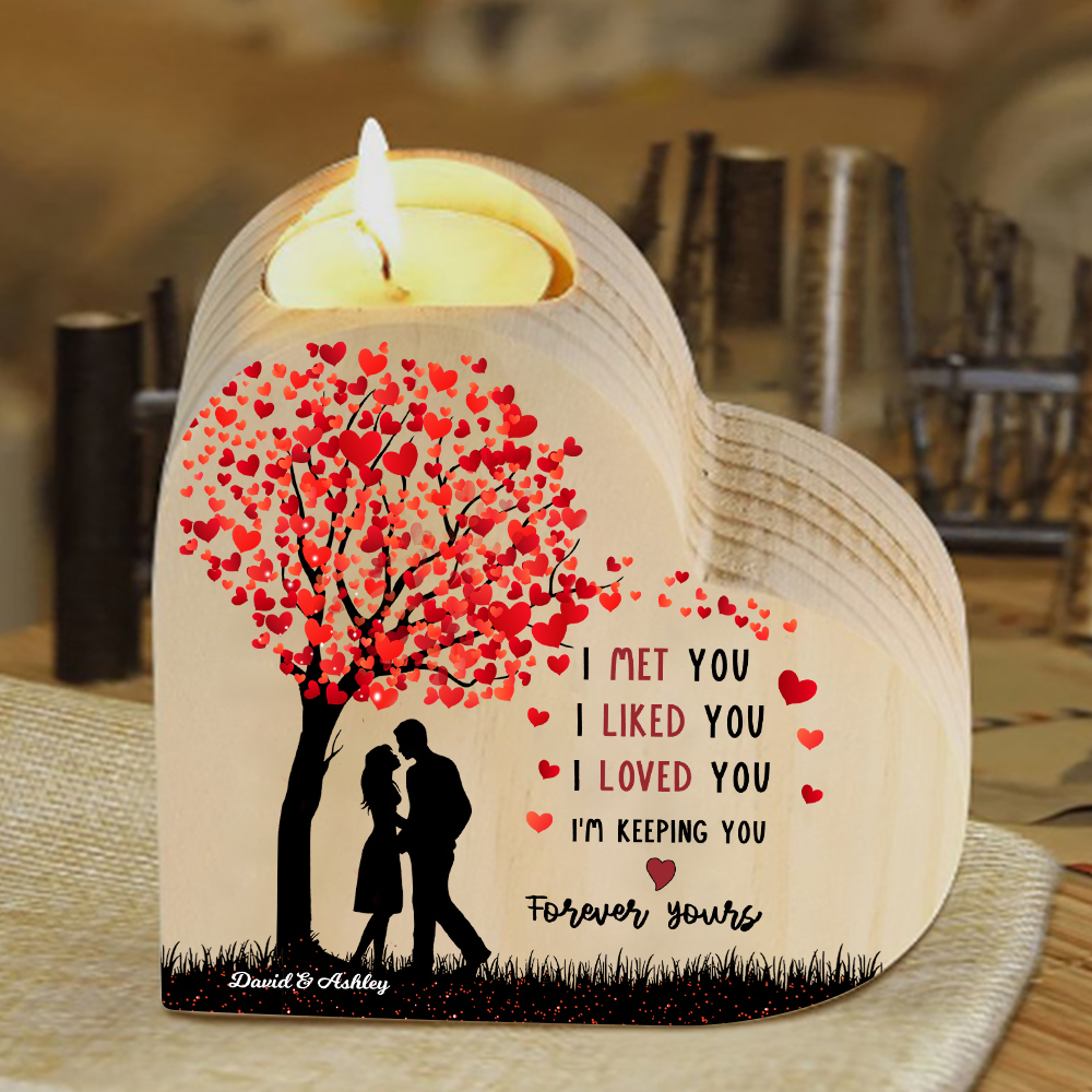 Personalised Couple Candle Holder Custom 2 Names Wooden Candlesticks Heart Valentine's Day Romantic Gifts-Jessemade AU