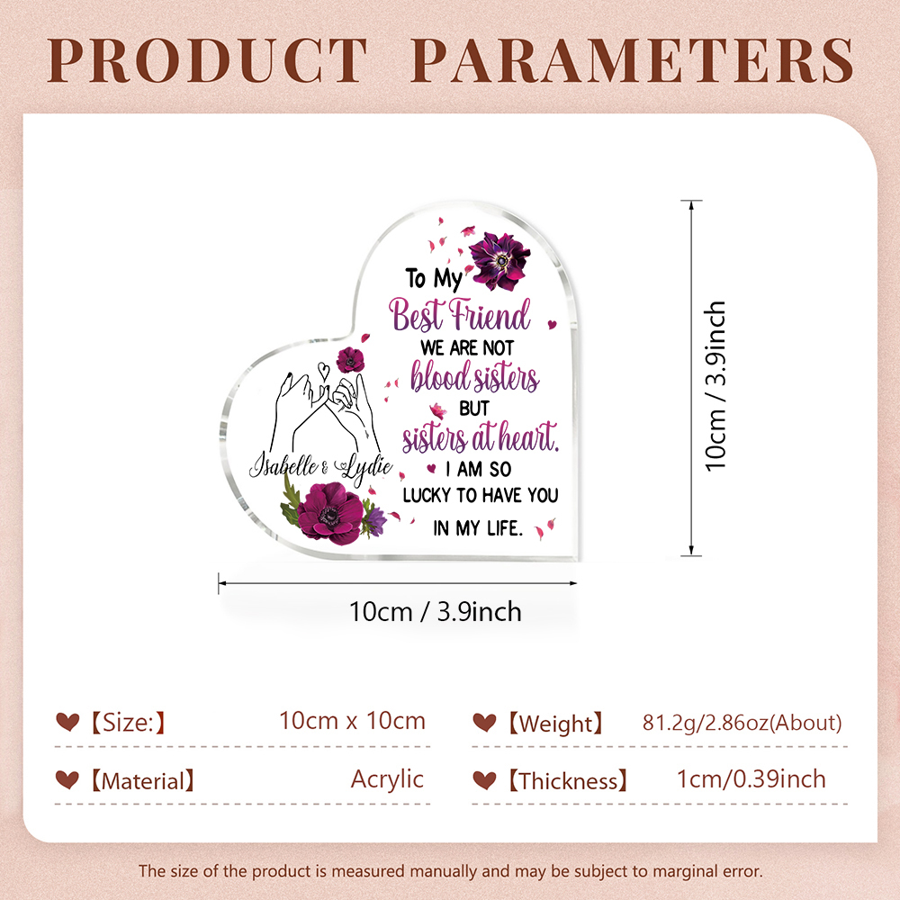 To My Best Friend Acrylic Heart Keepsake Customised 2 Names Violets Ornament "We Are Not Blood Sisters But Sisters At Heart" Gift For Her-Jessemade AU