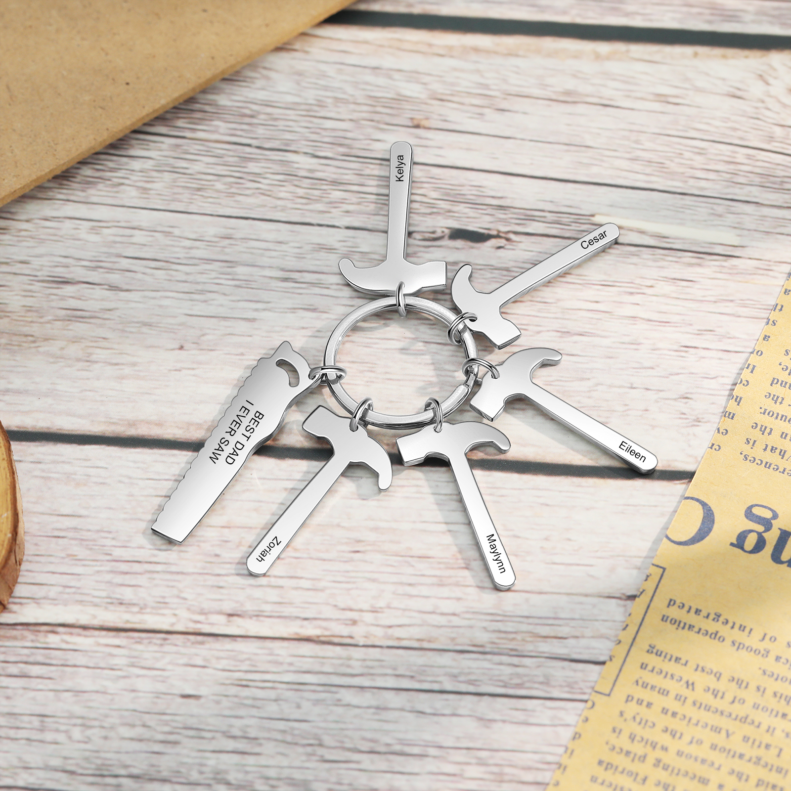 Father's Day Gifts Tool Keychain Personalised 5 Names Stainless Steel Keyring For Him-Jessemade AU