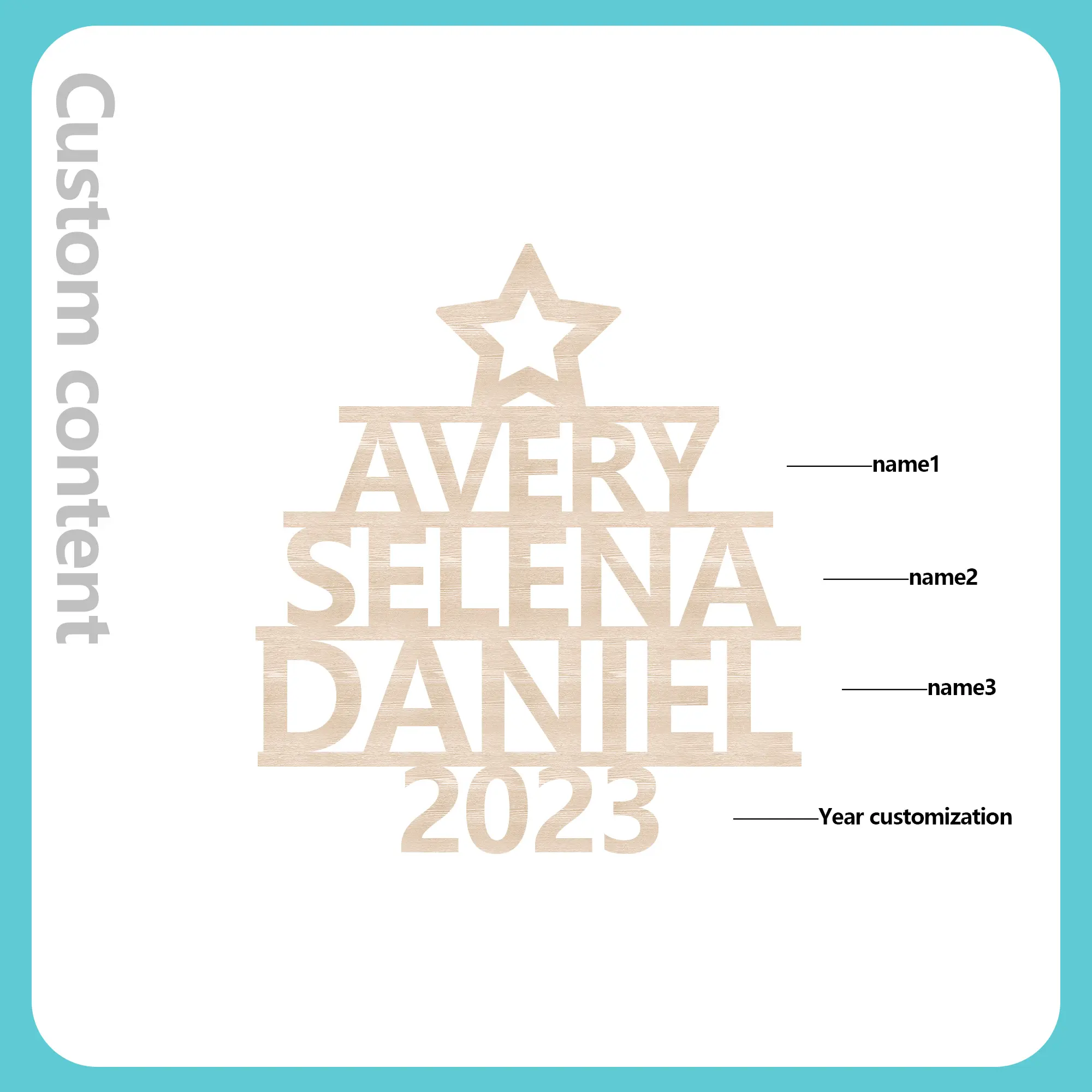 3 Names - Personalised Christmas Tree Ornaments Customised Name Xmas Wooden Decor Gifts for Family Friends-Jessemade AU