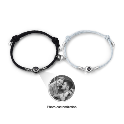 2 PCS Personalised Couple Projection Bracelet Customised 1 Photo Bracelet Adjustable Bracelet Romantic Gift For Her/Him-Jessemade AU
