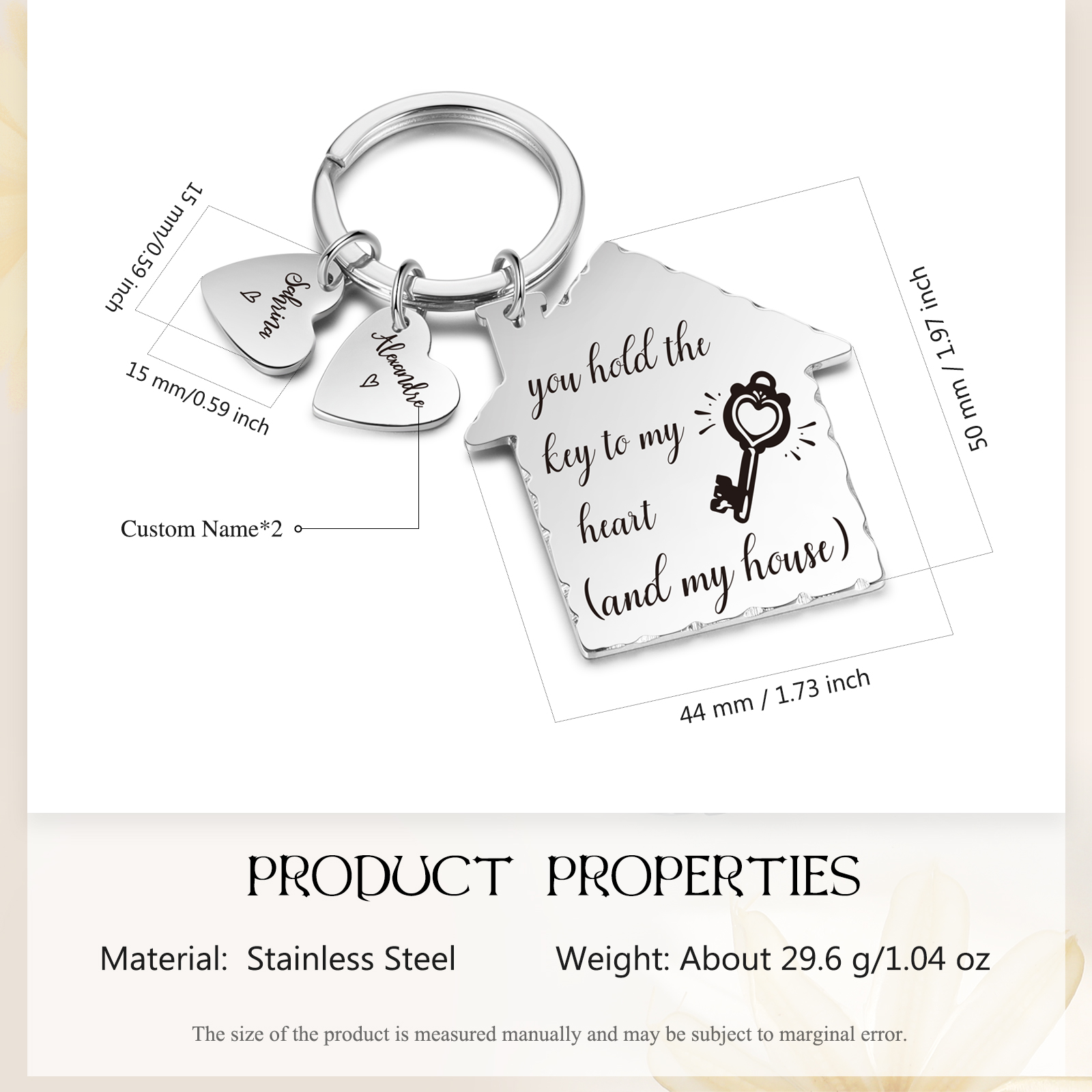 House-Shaped Keychain Customised with 2 Names Keyring Stainless Steel Personalised Gift for Couples-Jessemade AU