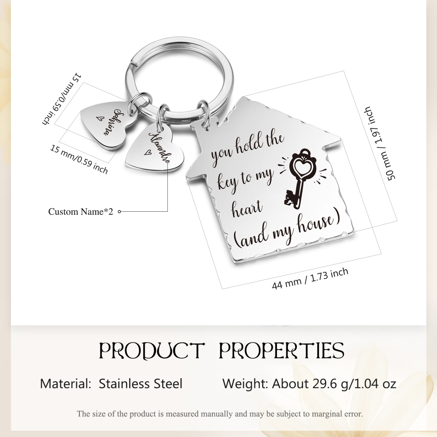 House-Shaped Keychain Customised with 2 Names Keyring Stainless Steel Personalised Gift for Couples-Jessemade AU