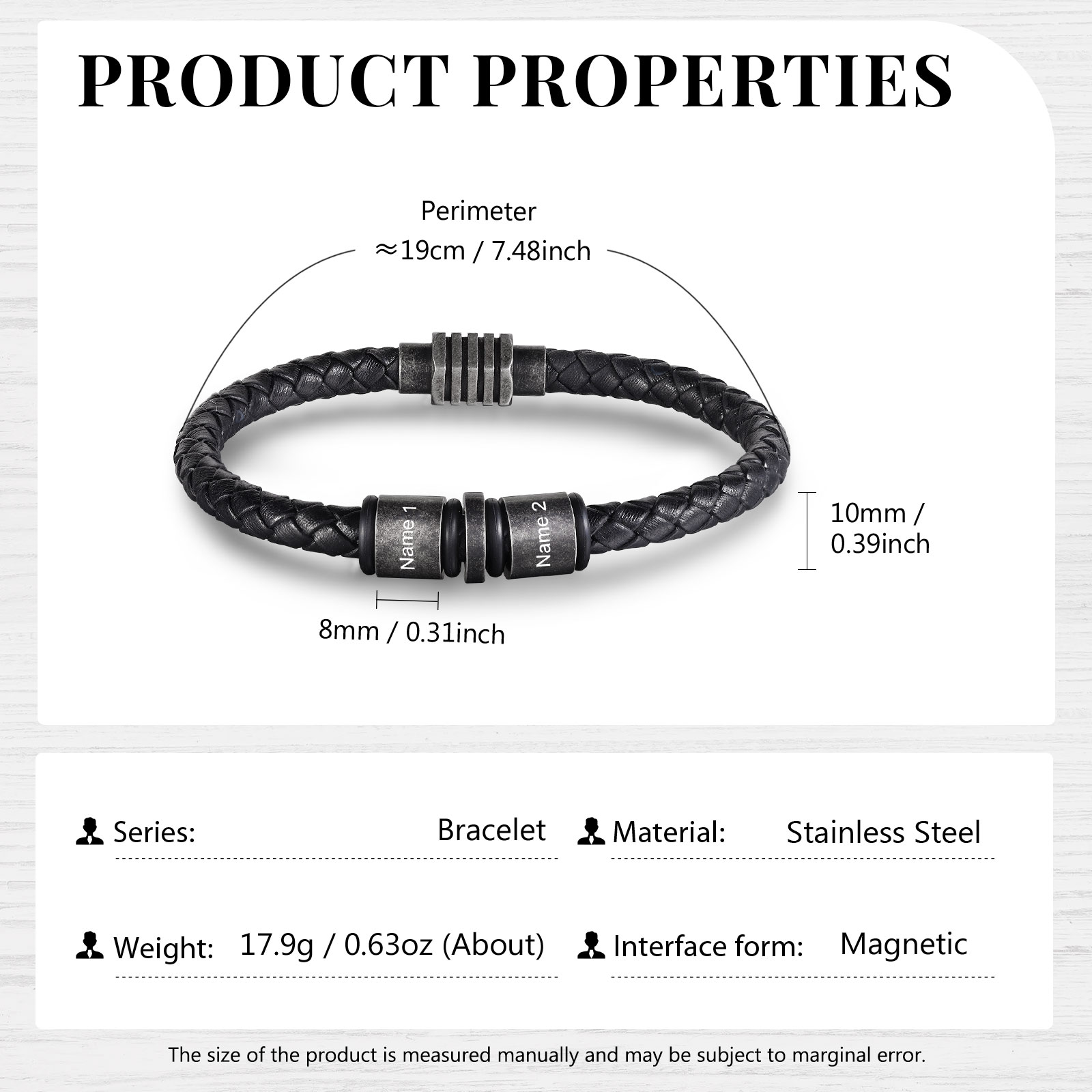 2 Names - Personalised Men's Leather Bracelet Custom Name Braided Bracelet Vintage Gift for Him-Jessemade AU