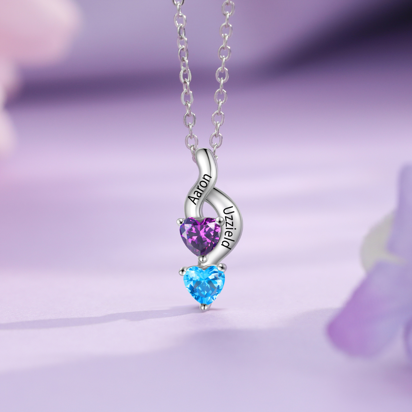 2 Names - Personalised Pendant Necklace Customised Names & Birthstones Necklace Birthday Gift for Women Girls-Jessemade AU