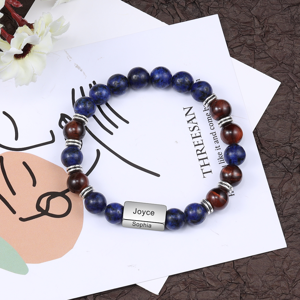 Personalised Round Beads Bracelet Custom Names Men's Bracelet Gifts For Him-Jessemade AU