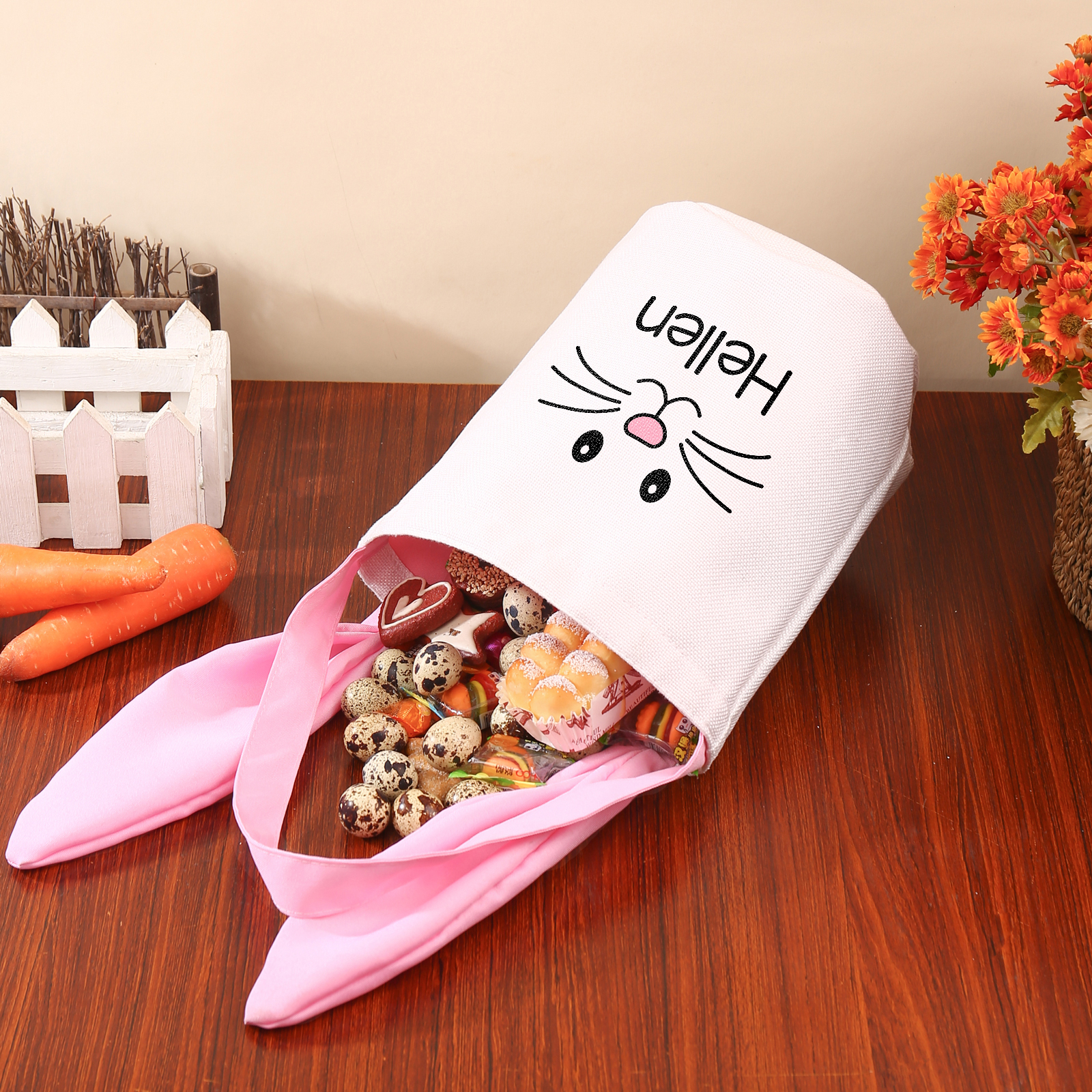 Easter Bunny Tote Bag Personalised Name Bucket Bag Bunny Basket Gifts For Kids-Jessemade AU