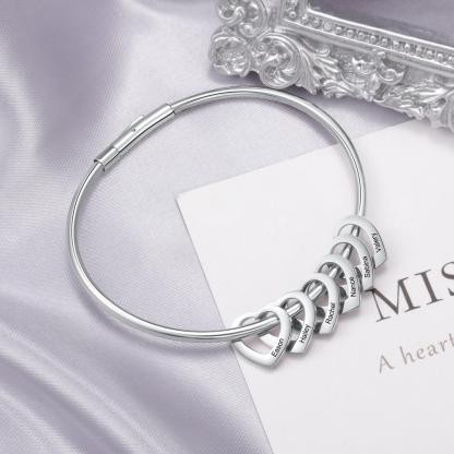 Bangle Bracelet Personalised with 6 Heart Shape Pendant Engraved 6 Names-Jessemade AU