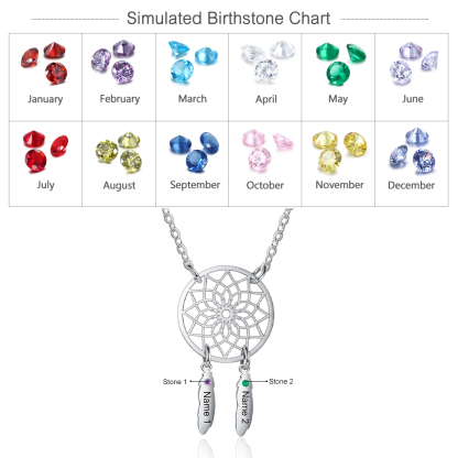 Personalised Dream Catcher Necklace With Names Custom 2 Birthstones Gift For Women-Jessemade AU