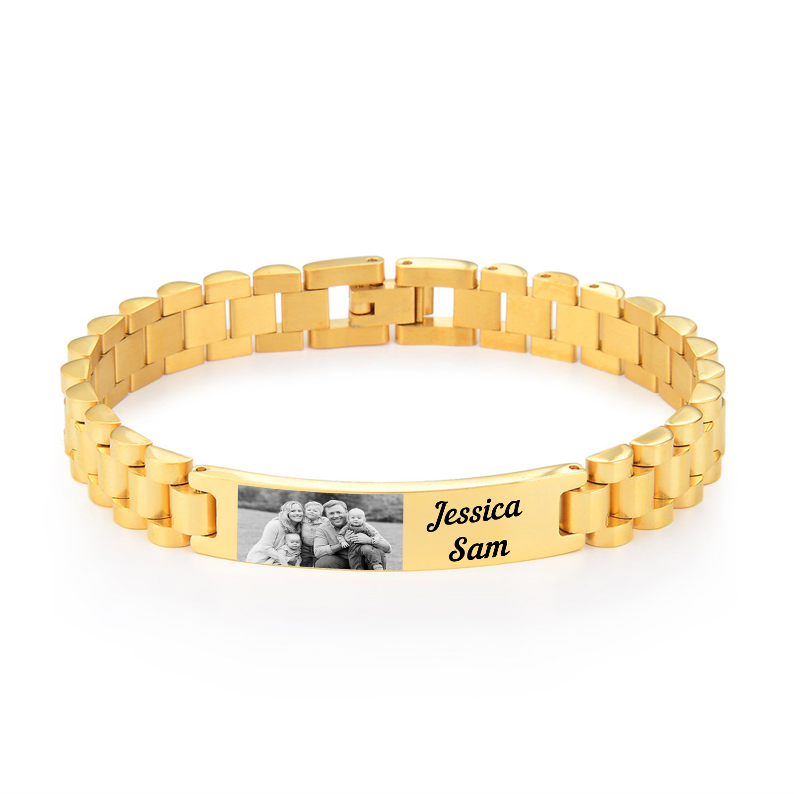 Personalised Photo Bracelet Custom Initial ID Bar Men's Bracelet Bangle Gifts For Him-Jessemade AU