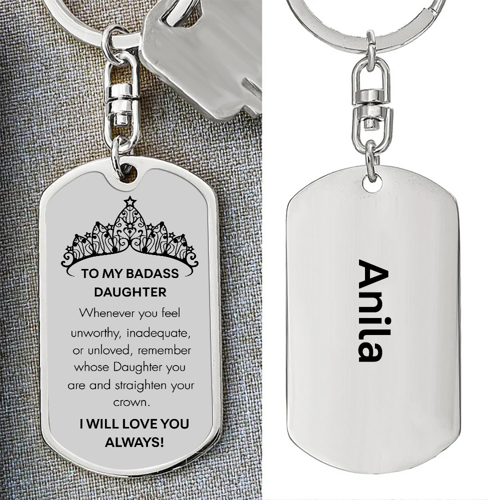 To My Badass Daughter Keychain Custom Name Stainless Steel Keyring "I Will Love You Always"-Jessemade AU