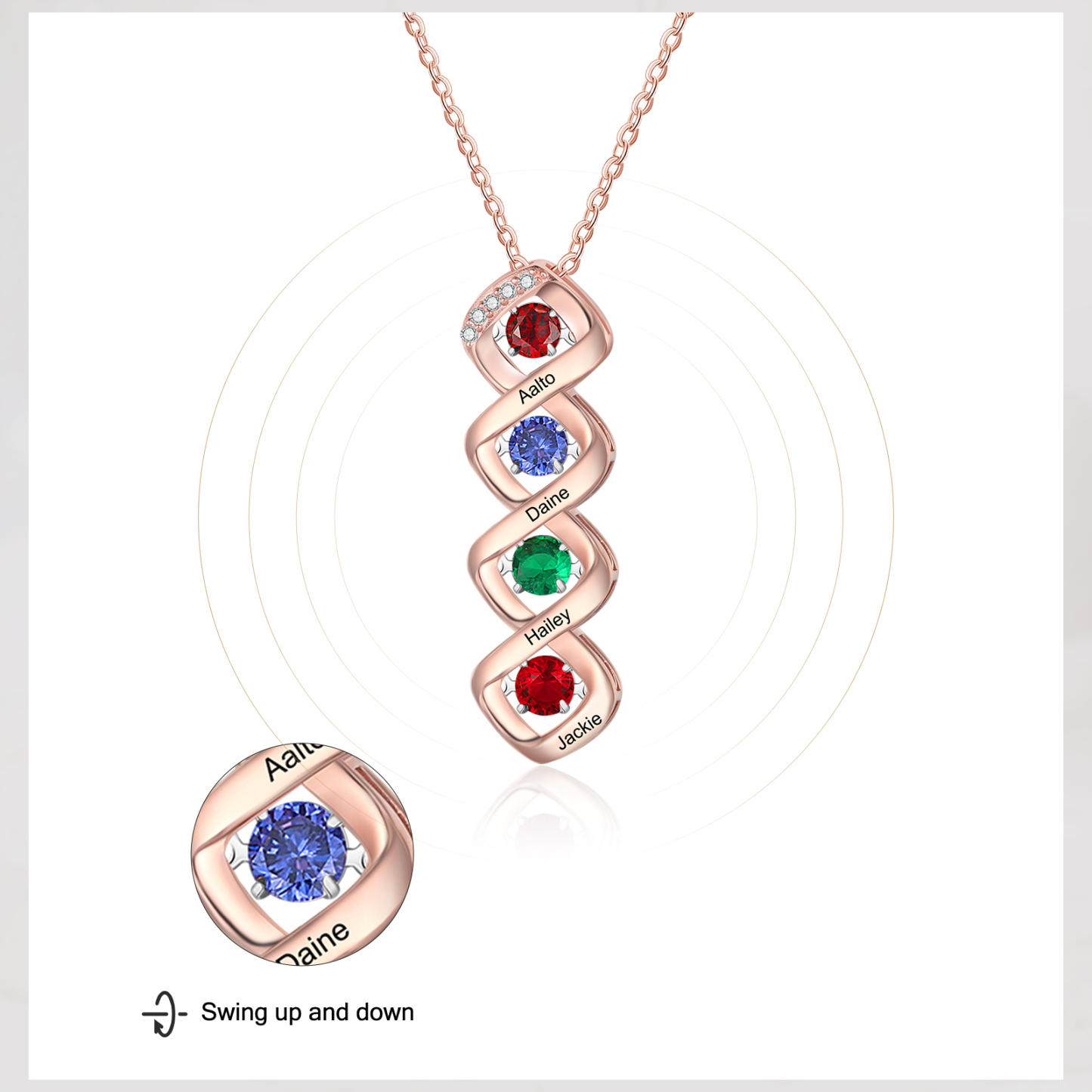 Custom Family Necklace with 4 Birthstones Engraving Names Dancing Stone Necklace-Jessemade AU
