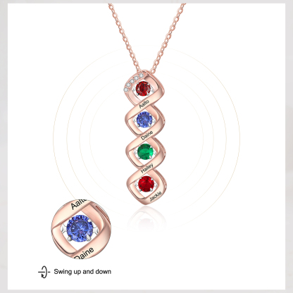 Custom Family Necklace with 4 Birthstones Engraving Names Dancing Stone Necklace-Jessemade AU